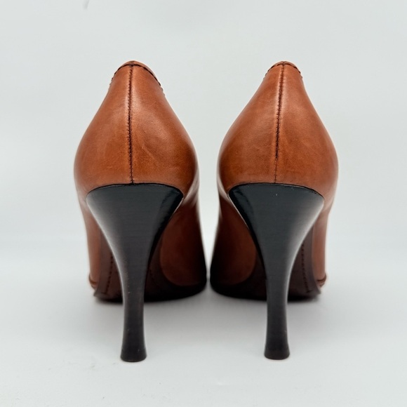 Prada Vintage Brown Leather 3D flower appilique square toe 100mm pumps EU37 - Picture 4 of 9
